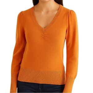 Neiman Marcus Orange 100% Cashmere V-Neck Sweater Size Medium